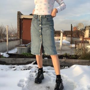 y2k denim button down midi skirt by j.crew